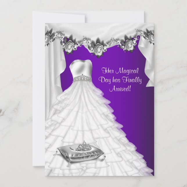 Ball Gown Party Dress Purple Rose Quinceanera Invitation (Front)