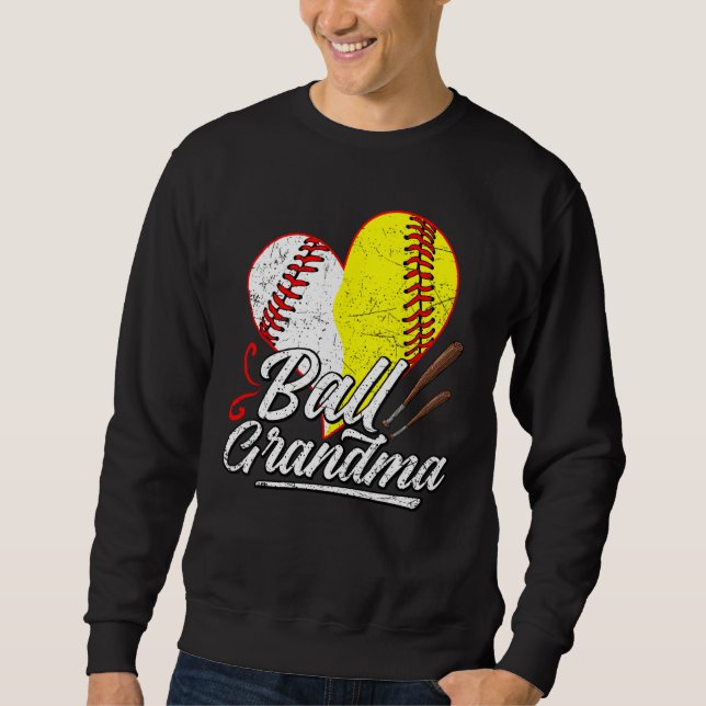 Ball Grandma Baseball Softball Mom Heart Womens Mo Sweatshirt (Front)