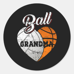 Ball Grandma Volleyball Basketball Heart Classic Round Sticker