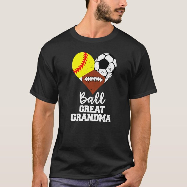 Ball Great Grandma Heart Softball Soccer Football  T-Shirt (Front)