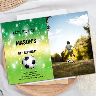 Ball in Centre Shine Soccer Birthday Photo Invitation