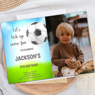 Ball in Net Soccer Birthday Invitations with photo