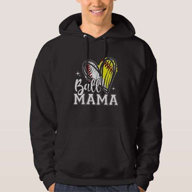 Ball Mama Heart Baseball Softball Mom Mother s Day Hoodie (Front)