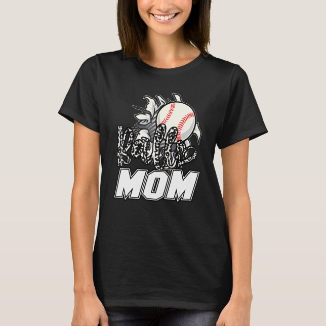 Ball Mom Cheetah Baseball Softball Mama Women Moth T-Shirt (Front)
