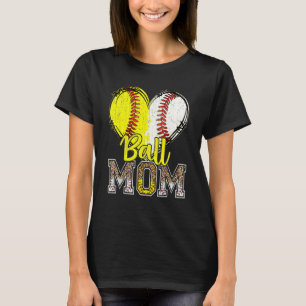 Ball Mom Heart Baseball Softball Mama Women Mother T-Shirt