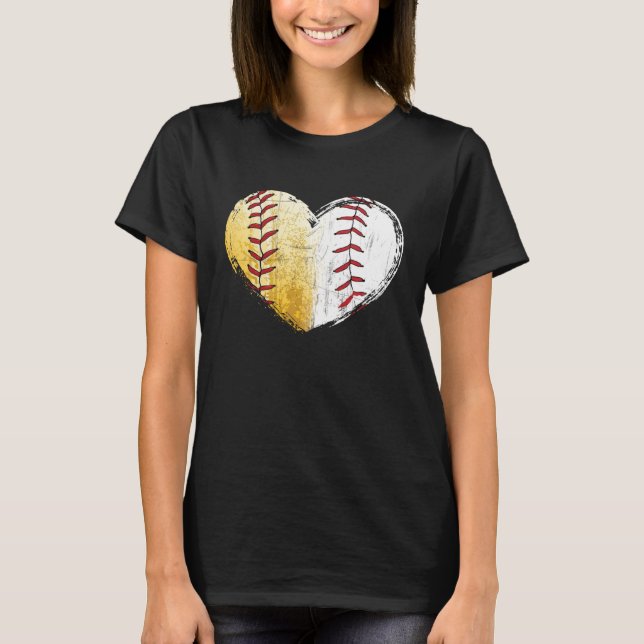 Ball Mom Heart Baseball Softball Mama Women Mother T-Shirt (Front)