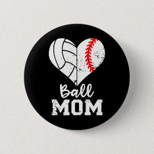 Ball Mom Heart Funny Baseball Volleyball Mom 6 Cm Round Badge
