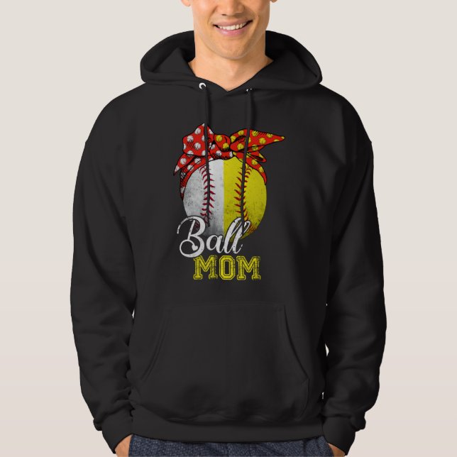 Ball Mom Softball Baseball  For Women Mothers Day Hoodie (Front)
