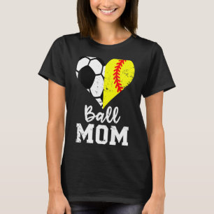 Ball Mommom Heart Soccer Softball Mum Mum T-Shirt
