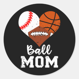 Ball Mum Funny Baseball Football Basketball Mum  Classic Round Sticker
