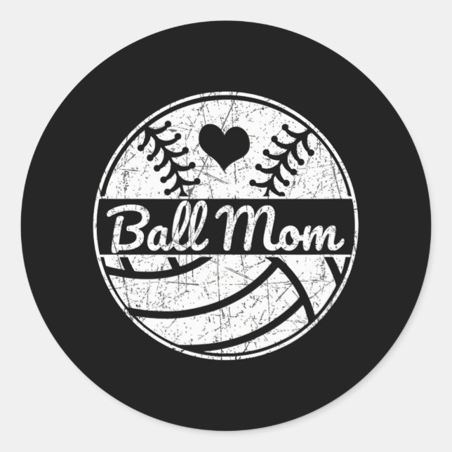Ball Mum Half Baseball Softball Half Volleyball Classic Round Sticker (Front)