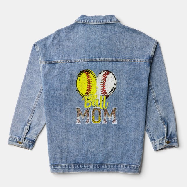 Ball Mum Heart Baseball Softball Mama Women Mother Denim Jacket (Back)