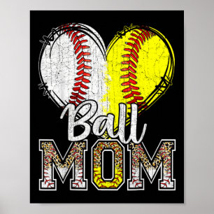 Ball Mum Heart Baseball Softball Mama Women Mother Poster