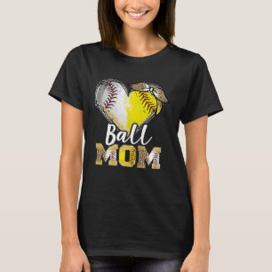 Ball Mum Heart Baseball Softball Mama Women Mother T-Shirt