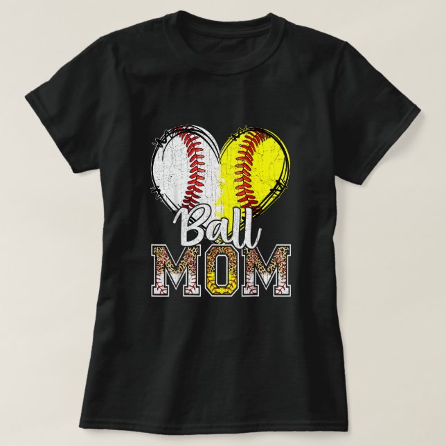 Ball Mum Heart Baseball Softball Mama Women Mother T-Shirt (Design Front)