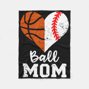 Ball Mum Heart Fun Baseball Basketball Mum  Fleece Blanket