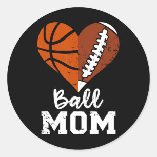 Ball Mum Heart Fun Football Basketball Mum  Classic Round Sticker
