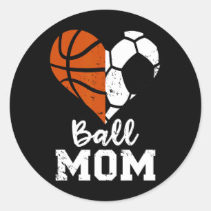 Ball Mum Heart Fun Soccer Basketball Mum Classic Round Sticker