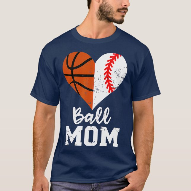 Ball Mum Heart Funny Baseball Basketball Mum T-Shirt (Front)