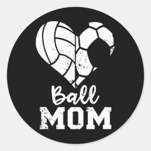 Ball Mum Heart Funny Soccer Volleyball Mum Classic Round Sticker