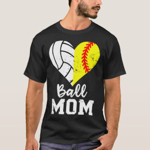 Ball Mum Heart Funny Softball Volleyball Mum T-Shirt
