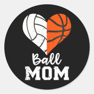 Ball Mum Heart Funny Volleyball Basketball Mum Classic Round Sticker