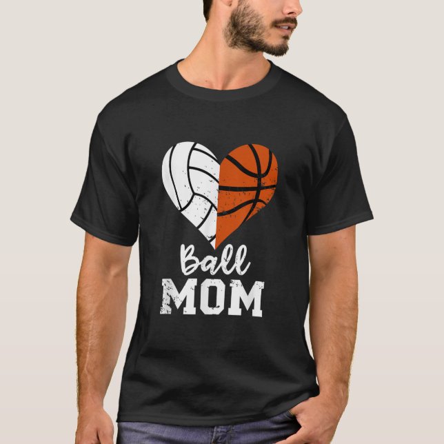 Ball Mum Heart Funny Volleyball Basketball Mum  T-Shirt (Front)