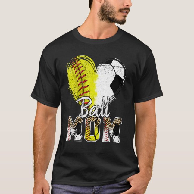 Ball Mum Heart Softball Soccer Sport Women Mother  T-Shirt (Front)