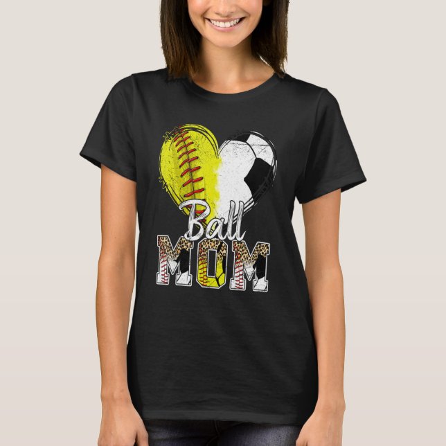 Ball Mum Heart Softball Soccer Sport Women Mother  T-Shirt (Front)