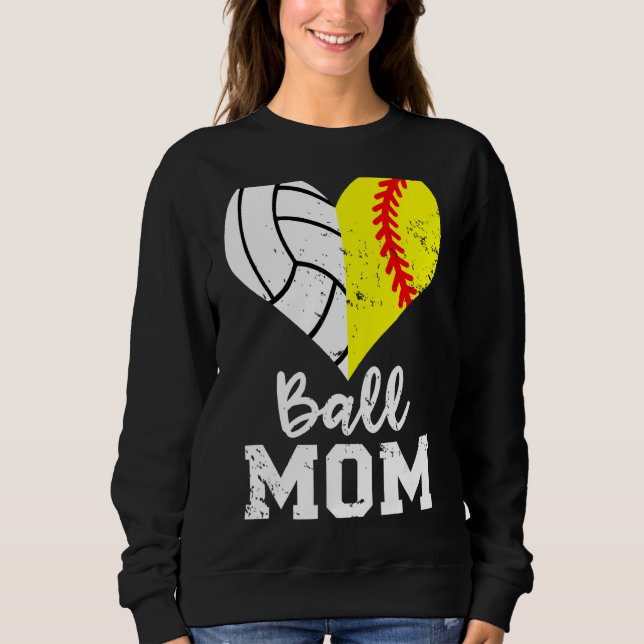 Ball Mum Heart  Softball Volleyball Mum Sweatshirt (Front)