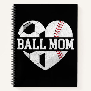 Ball Mum Shirt Heart Funny Baseball Soccer Mum Notebook