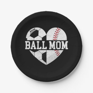 Ball Mum Shirt Heart Funny Baseball Soccer Mum Paper Plate