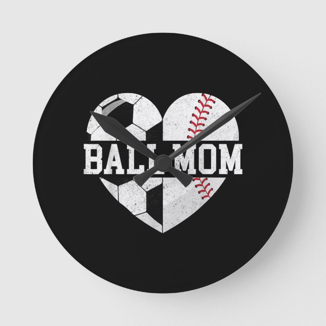 Ball Mum Shirt Heart Funny Baseball Soccer Mum Round Clock (Front)