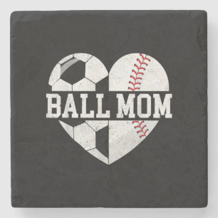 Ball Mum Shirt Heart Funny Baseball Soccer Mum Stone Coaster