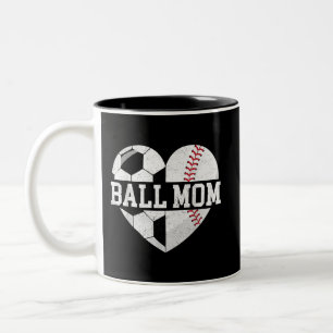 Ball Mum Shirt Heart Funny Baseball Soccer Mum Two-Tone Coffee Mug
