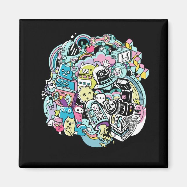 Ball of Cartoon Robots Magnet (Front)