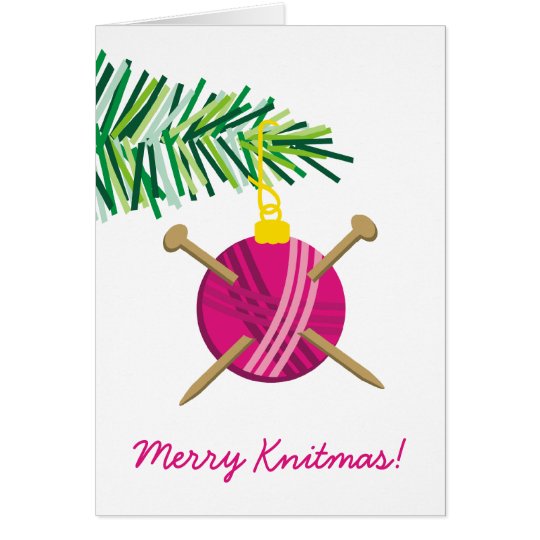 Ball of yarn knitting needles Christmas holiday Card