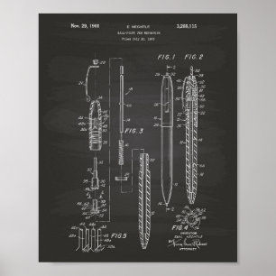 Ball Point Pen 1966 Patent Art Chalkboard Poster