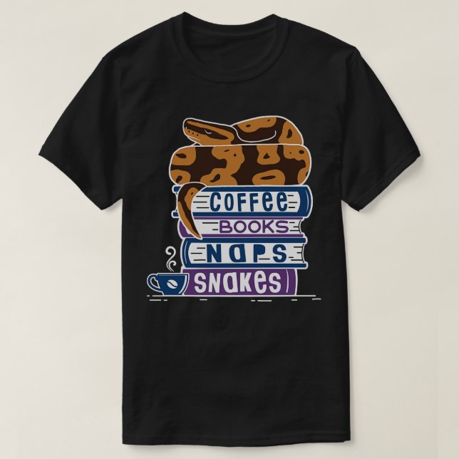 Ball Python Coffee Books Naps Snakes T-Shirt (Design Front)