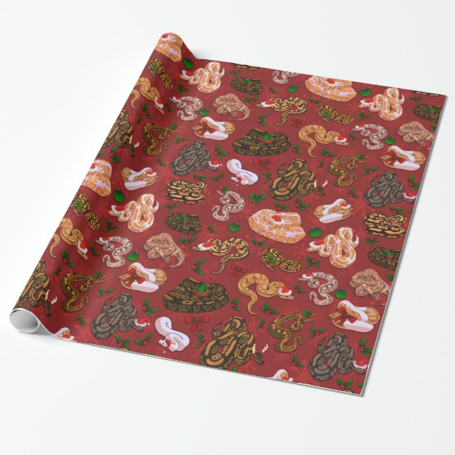 Ball Python Morph Holiday Red Wrapping Paper (Unrolled)