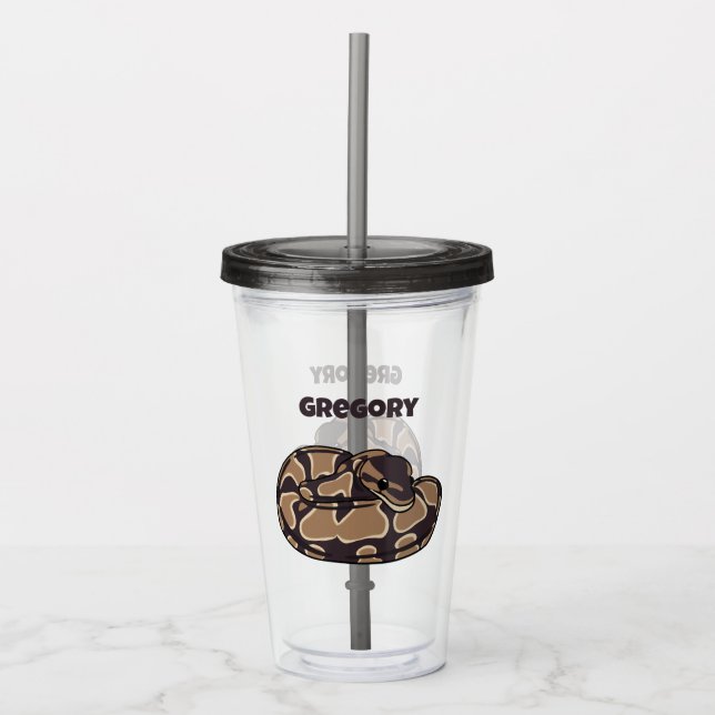 Ball Python Snake, Brown and Tan Personalised Acrylic Tumbler (Front)