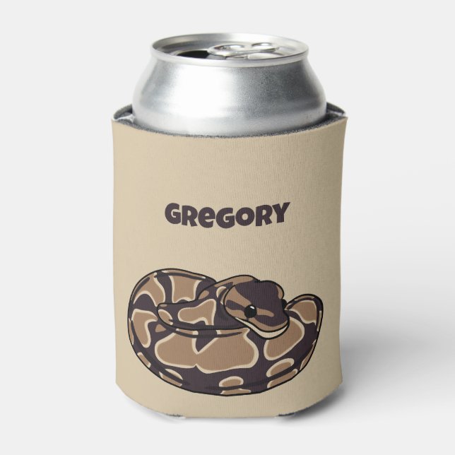 Ball Python Snake, Brown and Tan Personalised Can Cooler (Can Front)