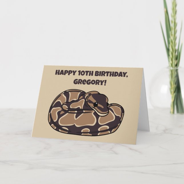Ball Python Snake, Brown and Tan Personalised Card (Front)