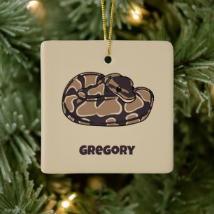Ball Python Snake, Brown and Tan Personalised Ceramic Ornament