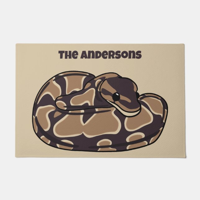 Ball Python Snake, Brown and Tan Personalised Doormat (Front)