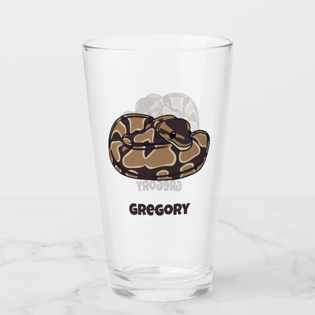 Ball Python Snake, Brown and Tan Personalised Glass (Front)