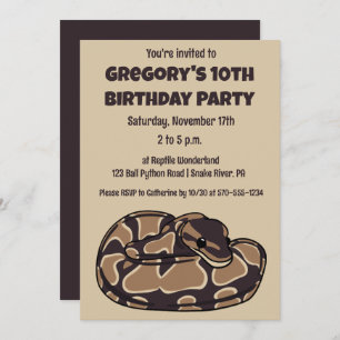 Ball Python Snake, Brown and Tan Personalised Invitation