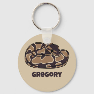 Ball Python Snake, Brown and Tan Personalised Key Ring