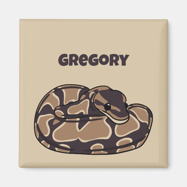 Ball Python Snake, Brown and Tan Personalised Magnet (Front)