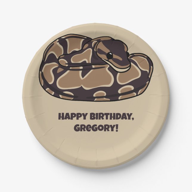 Ball Python Snake, Brown and Tan Personalised Paper Plate (Front)